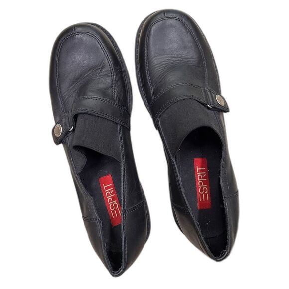 Vintage Esprit Black Leather Platform Chunky Leather Slip On Shoes, Y2K Size 11 - Picture 2 of 10